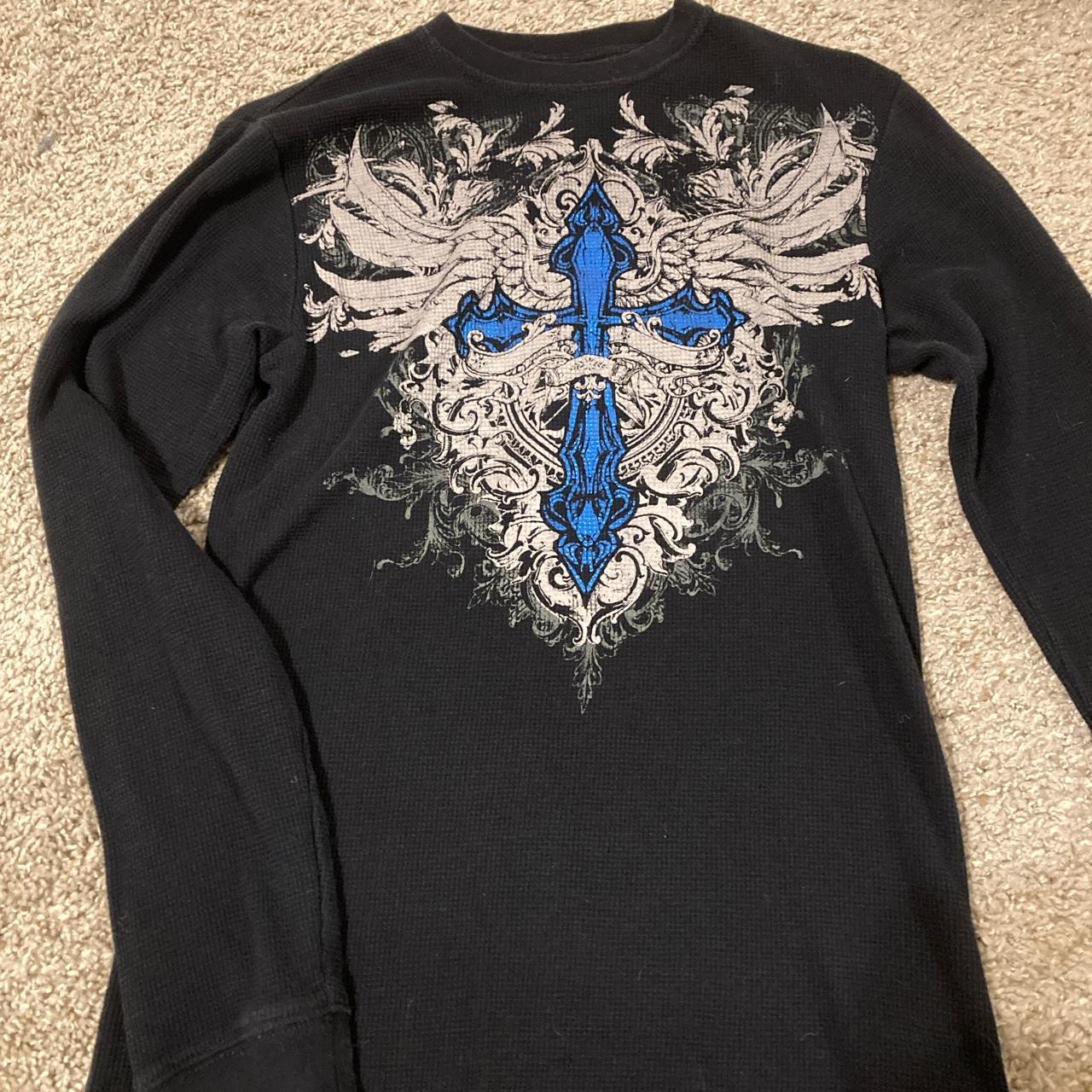 MMA ELITE Black Long Sleeve Thermal With Blue Cross... - Depop