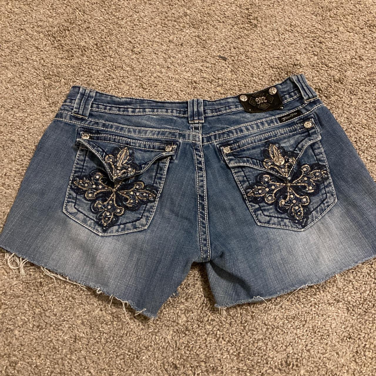 Y2K mcbling miss me denim shorts, only missing a... - Depop