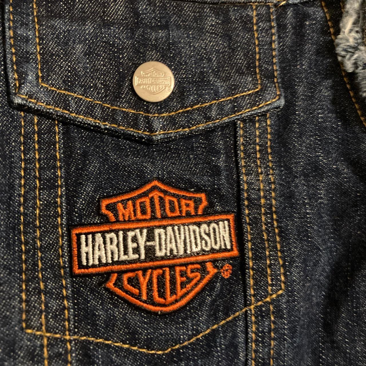 Harley Davidson vintage blue denim biker vest -Size... - Depop