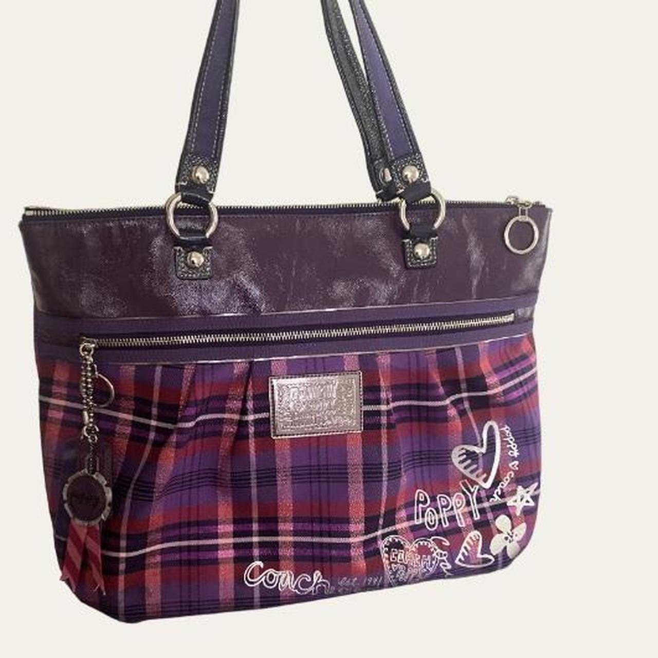 Buy the Coach Poppy Tartan Plaid Shoulder Bag Berry | GoodwillFinds