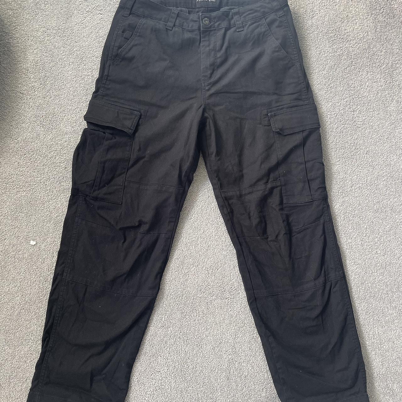 Route One Baggy Cargos uncuffed Black Baggy cargo... - Depop