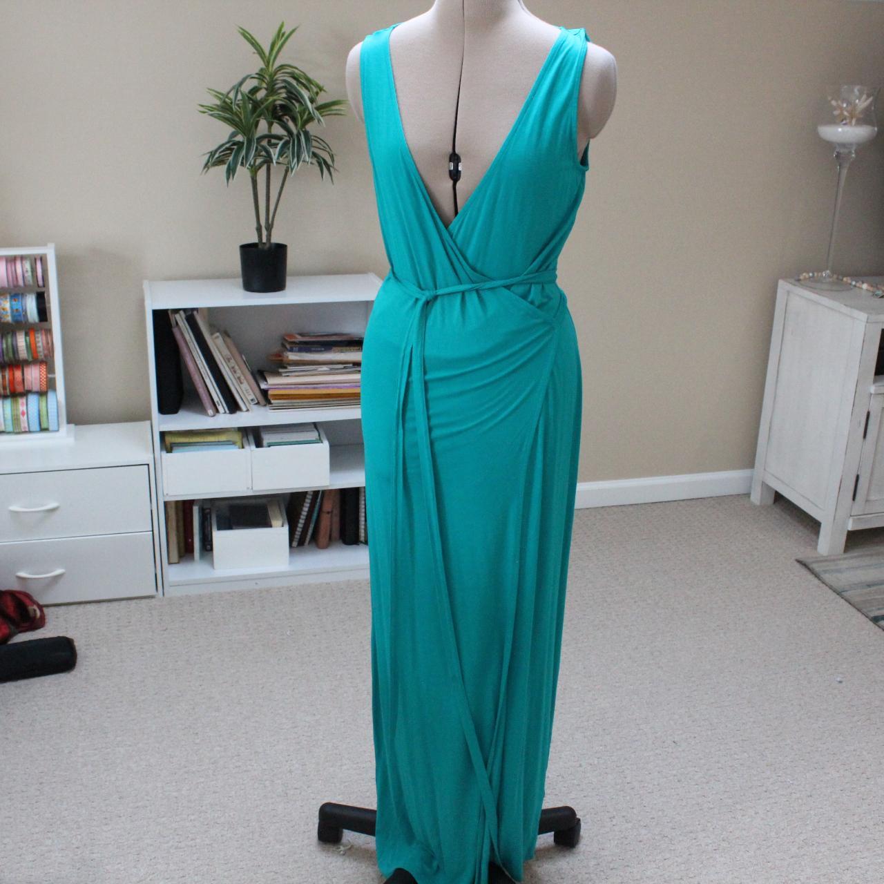 Venus teal wrap dress. Grecian inspired drape with