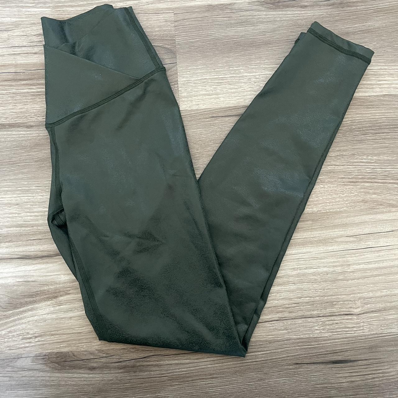 green leather aerie leggings super soft no rips... Depop