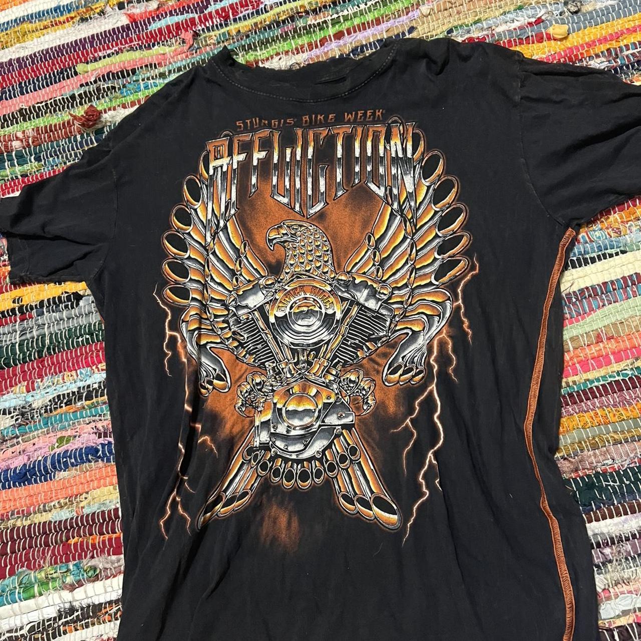 Affliction Women's Black and Orange T-shirt | Depop