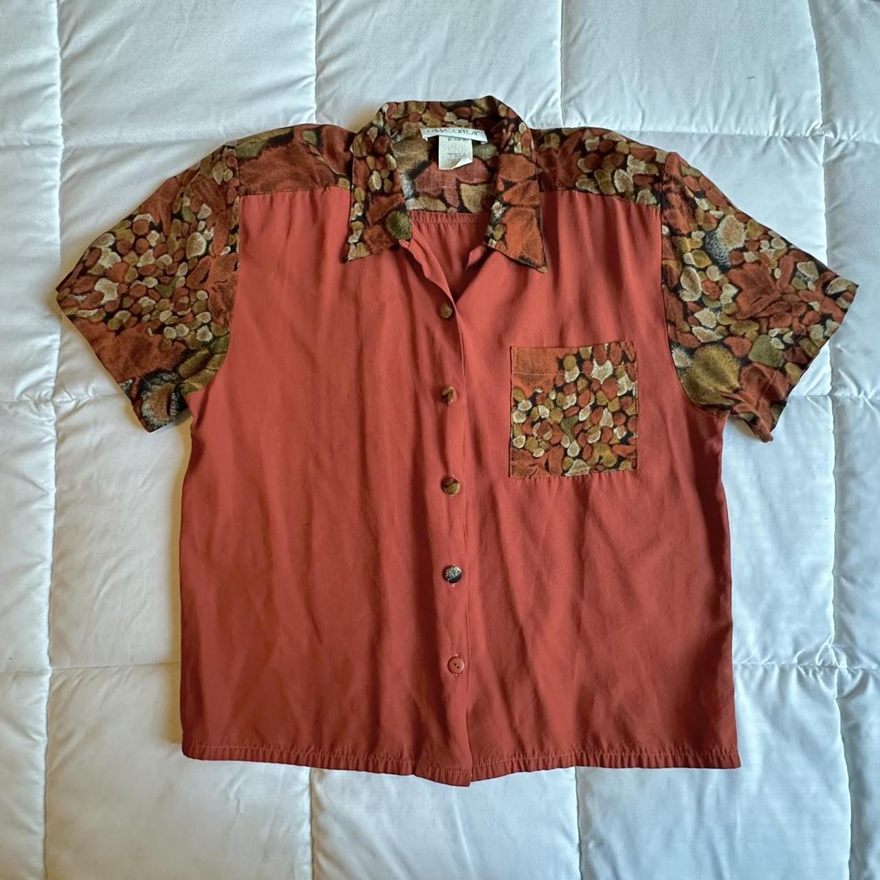 Vintage 1980s burnt orange short sleeve button down... - Depop