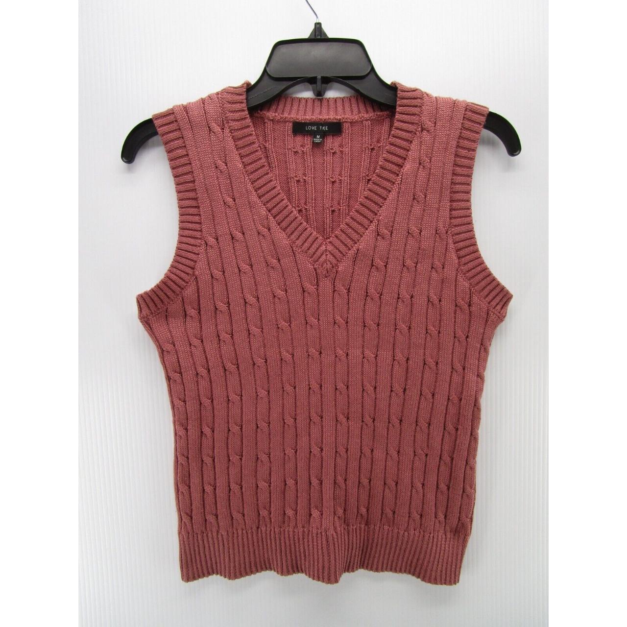 Love Tree Sweater Women Medium Pink Vest Cable Knit... - Depop