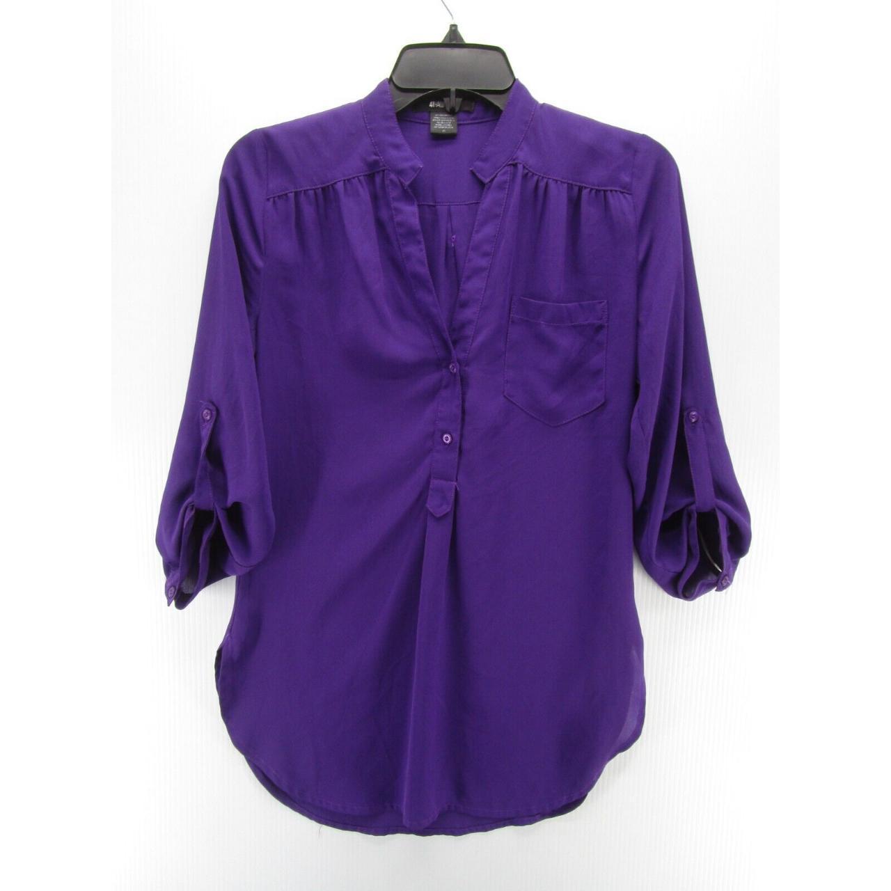 41 Hawthorn Blouse Women XS Purple Top Henley Roll... - Depop