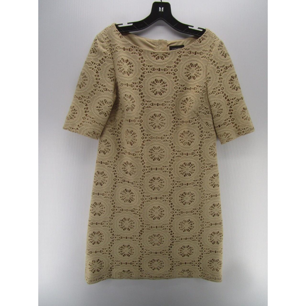 Adrianna Papell Dress Women 10 Beige Shift Mini Lace Depop