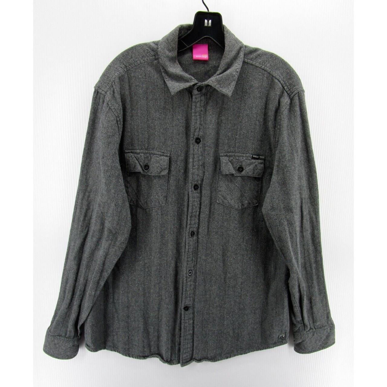 Enjoi Shirt Men XL Gray Flannel Button Down Flap... - Depop