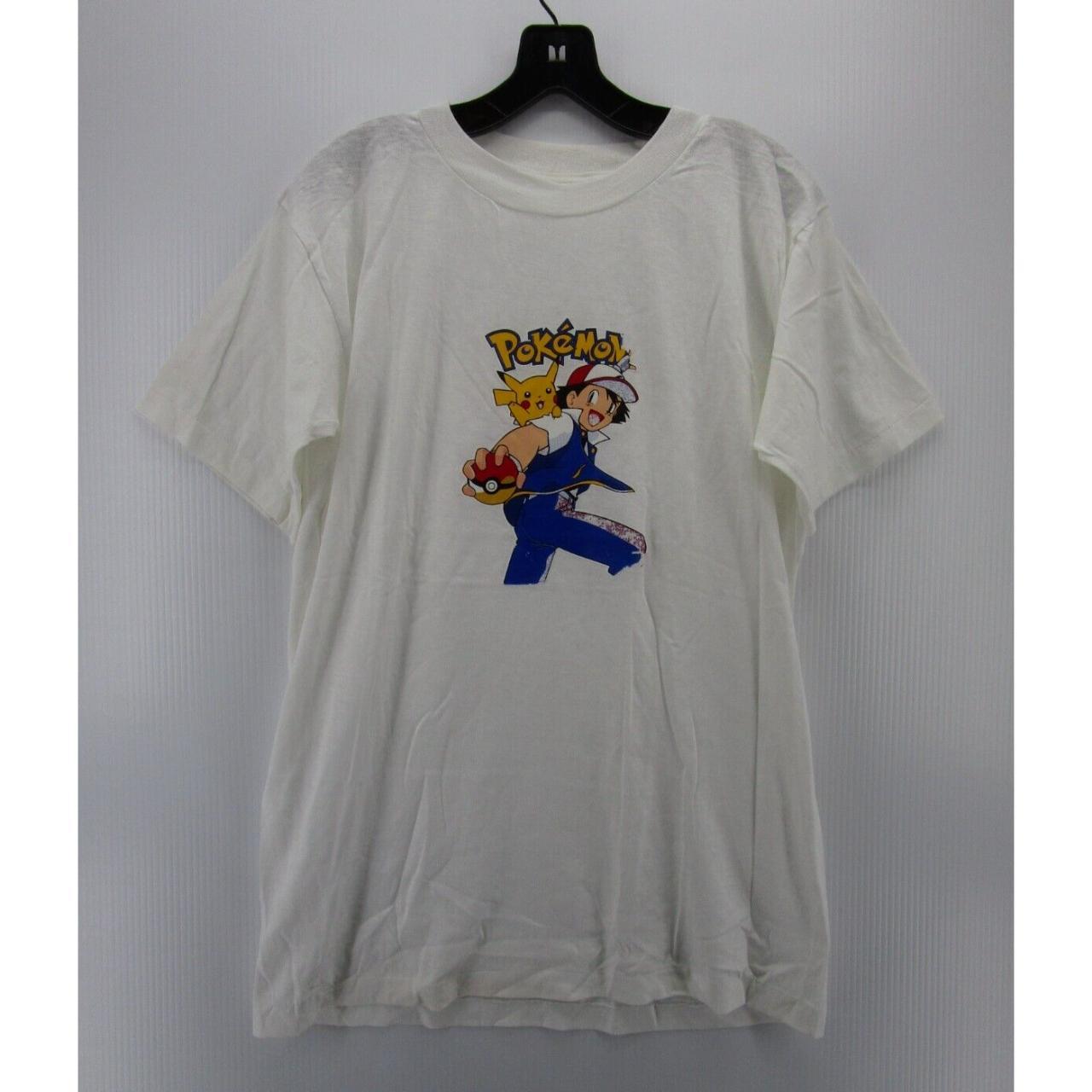 Vintage Pokemon Men's high quality Large Ash and Pikachu Blue Tultex T-Shirt 90's Cartoon