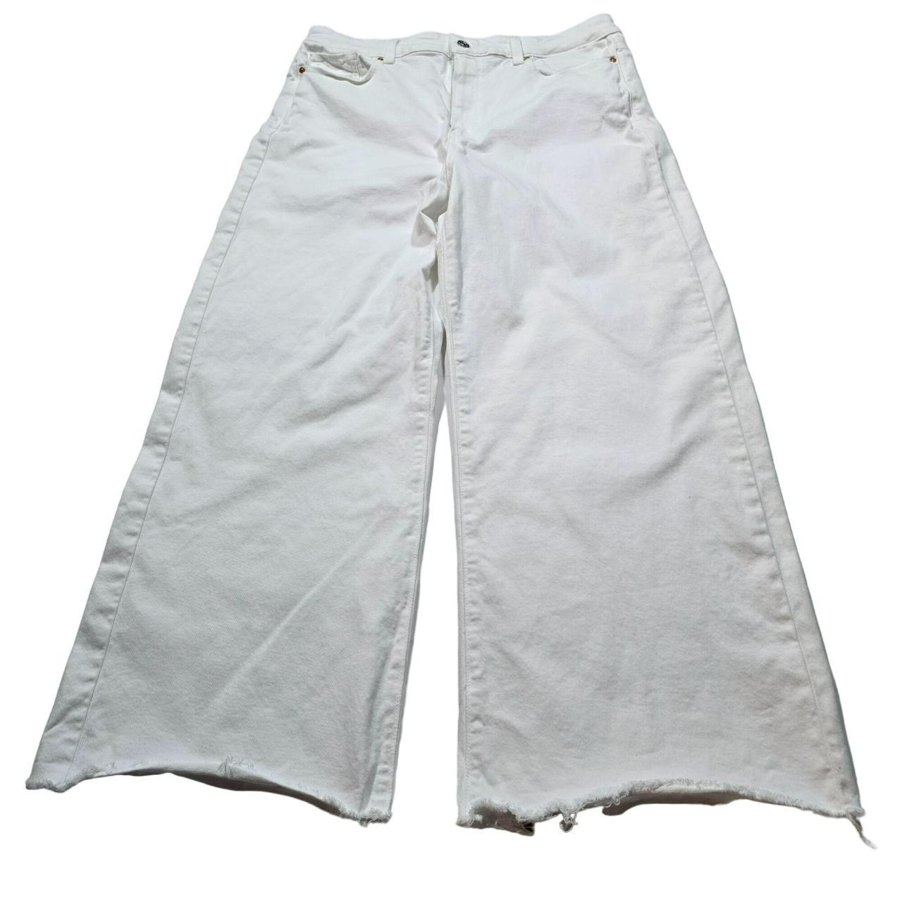 Paige Womens Wide-Leg White ankle Jeans Size 32 Raw... - Depop