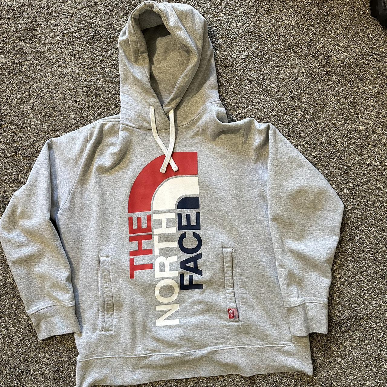 Red white and blue north face deals hoodie