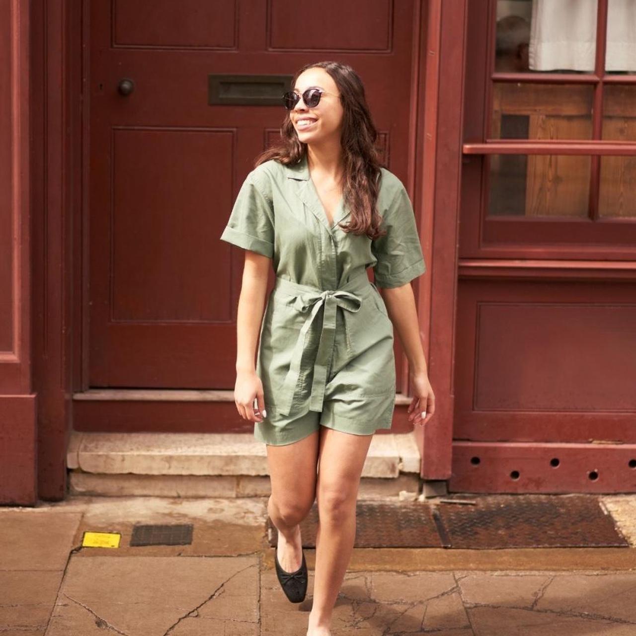 khaki/olive green linen blend Uniqlo romper with