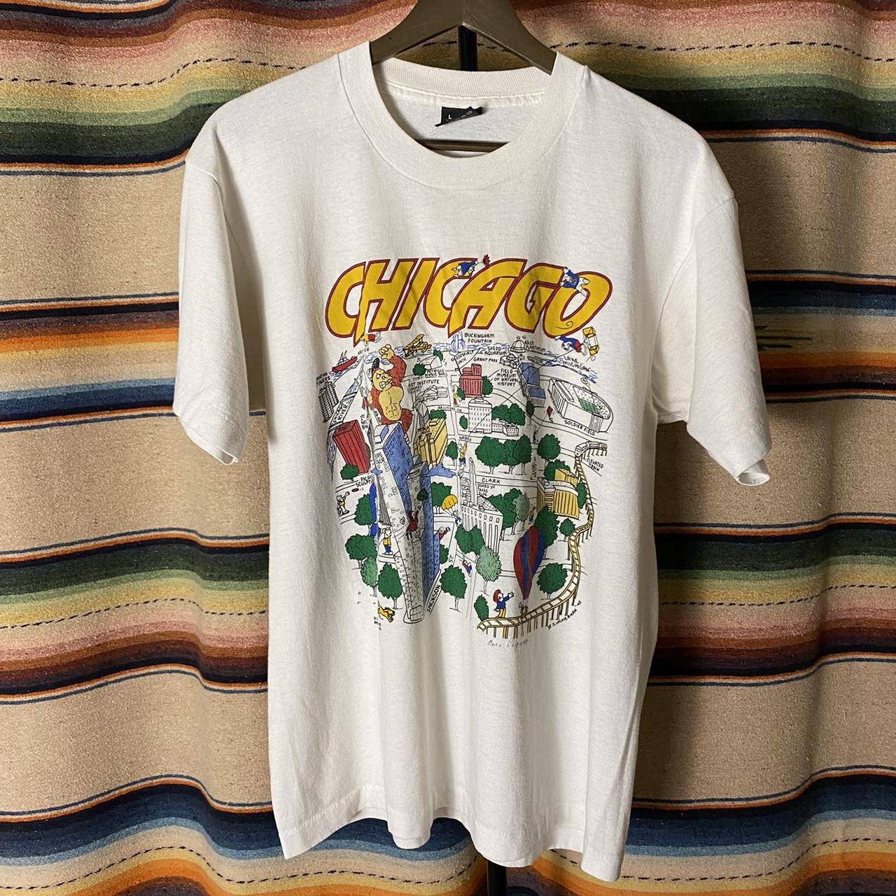 VINTAGE 1990 WHITE CHICAGO MAP T-SHIRT... - Depop