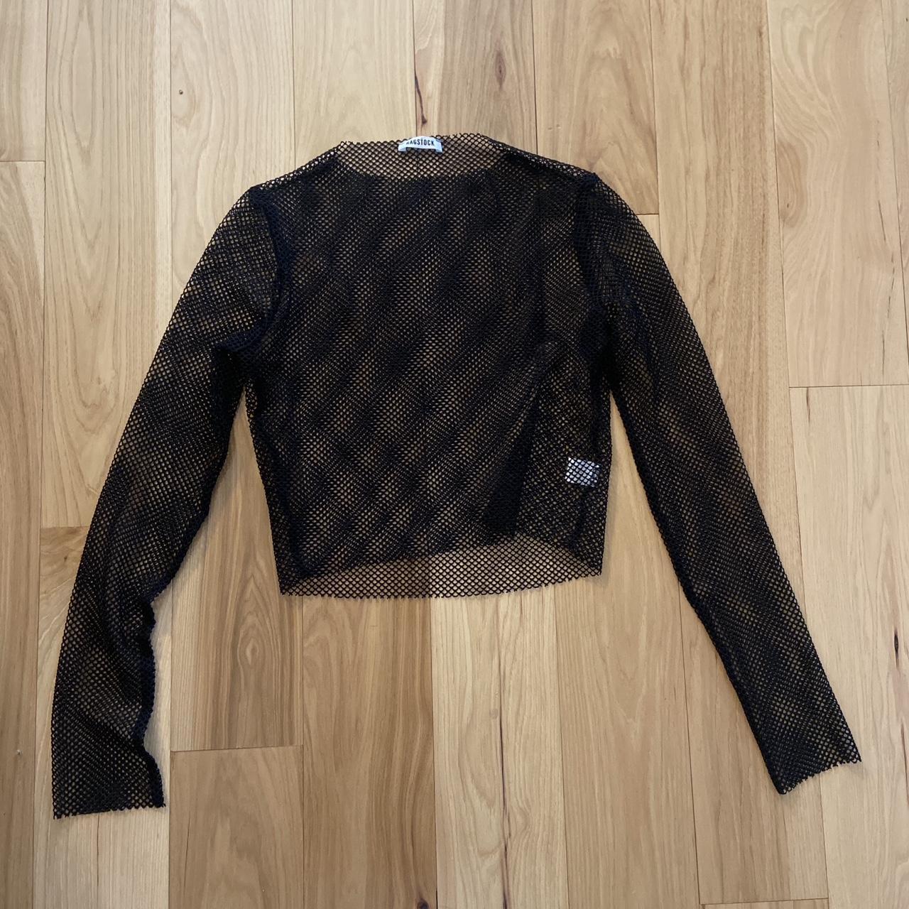 cropped long sleeve fishnet top size says L fits... - Depop