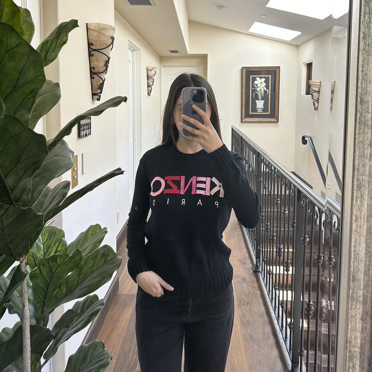 Kenzo graphic logo sweater in black and pink color | Depop
