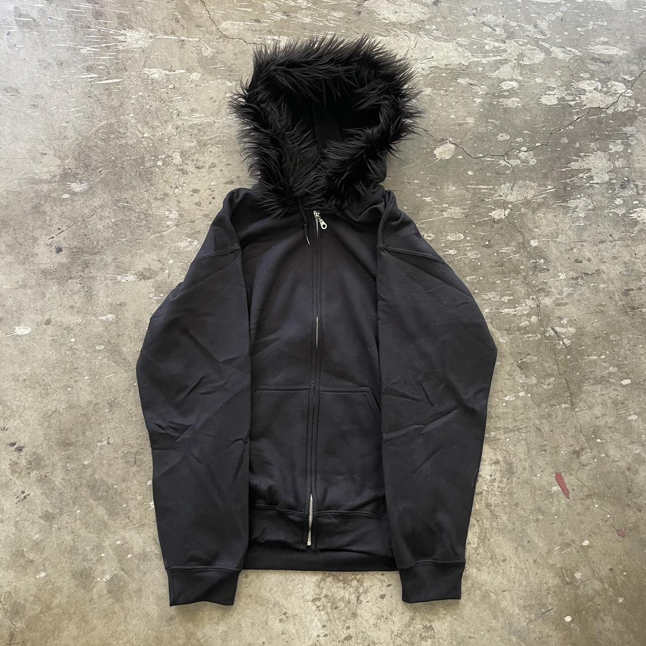 Black fur hoodie best sale