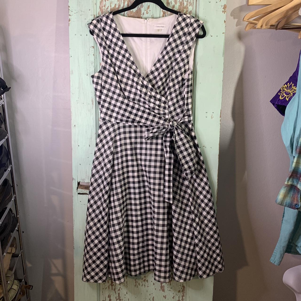 Women s Calvin Klein black white gingham dress. Depop