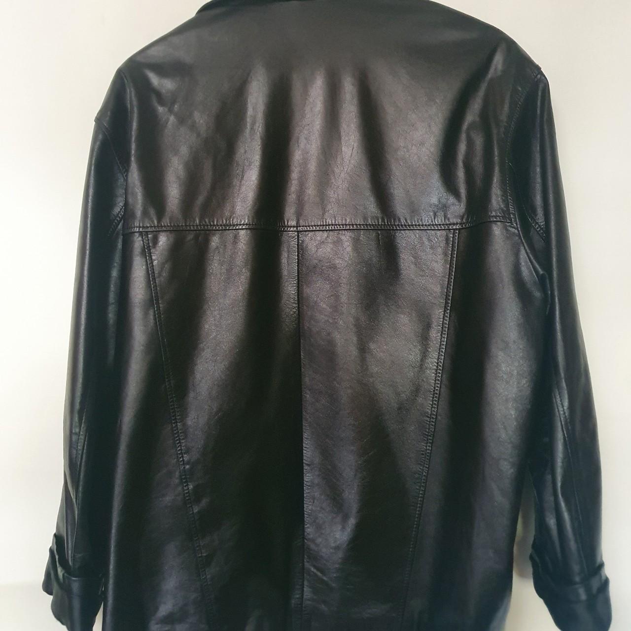 Black leather jacket with Versace label bought... - Depop