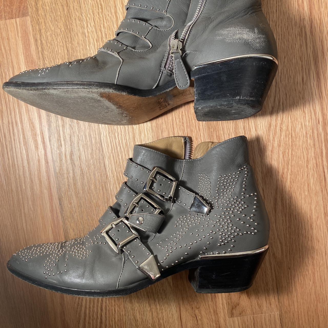 Chloe grey Susanna studded buckle ankle boot. Depop