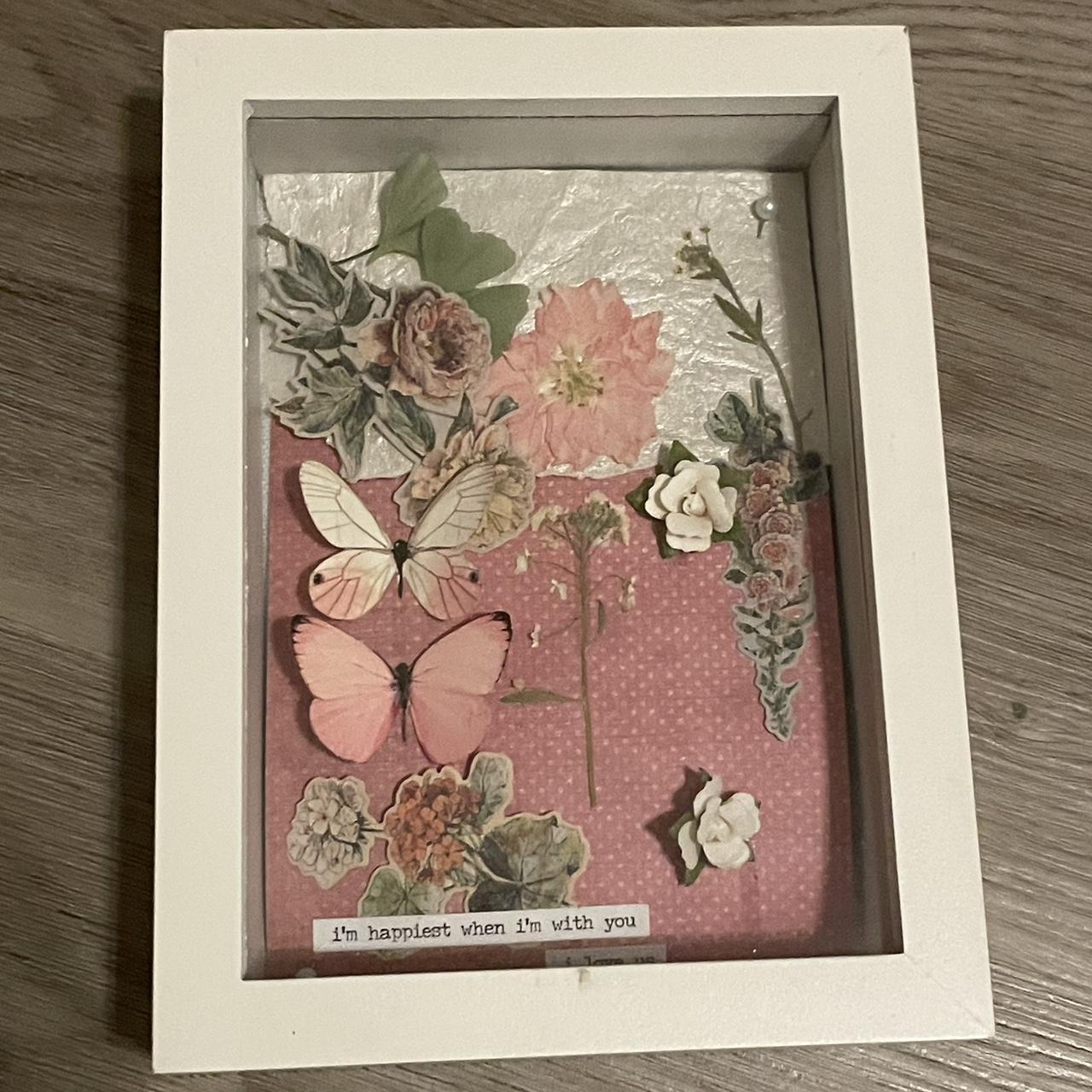 pink flower shadow box art for wall 5x7 shadow box... - Depop