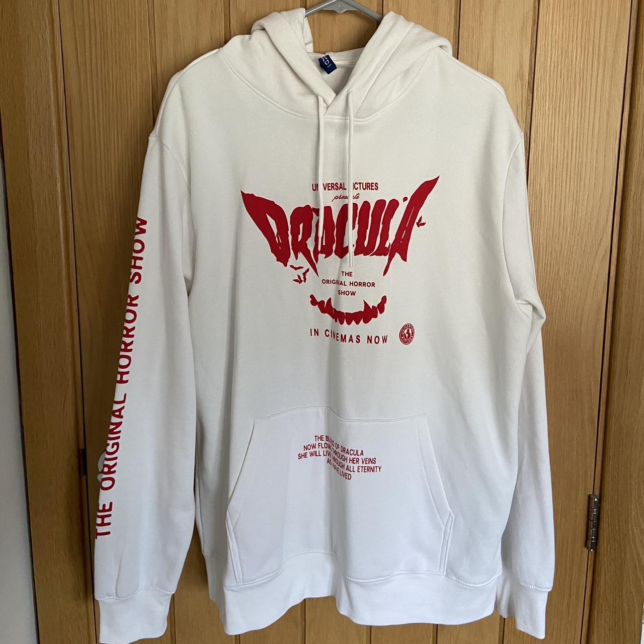 White Hoodie H M with Large graphic on front and Depop