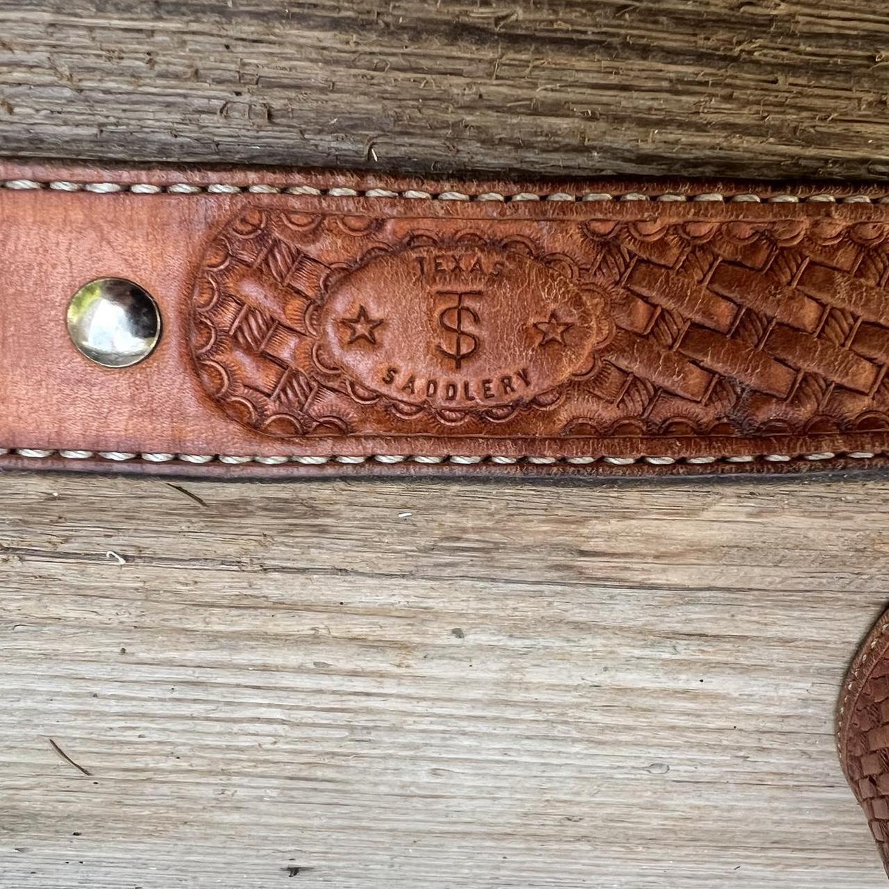 Texas Saddlery tooled stitched leather belt Leather... - Depop