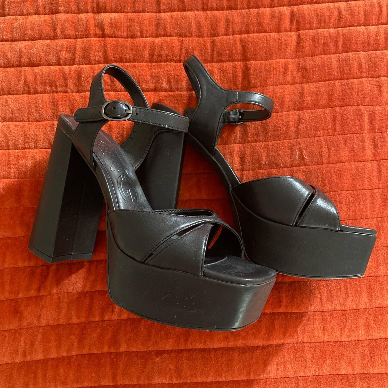 Mango leather platform sandals only worn once for... - Depop