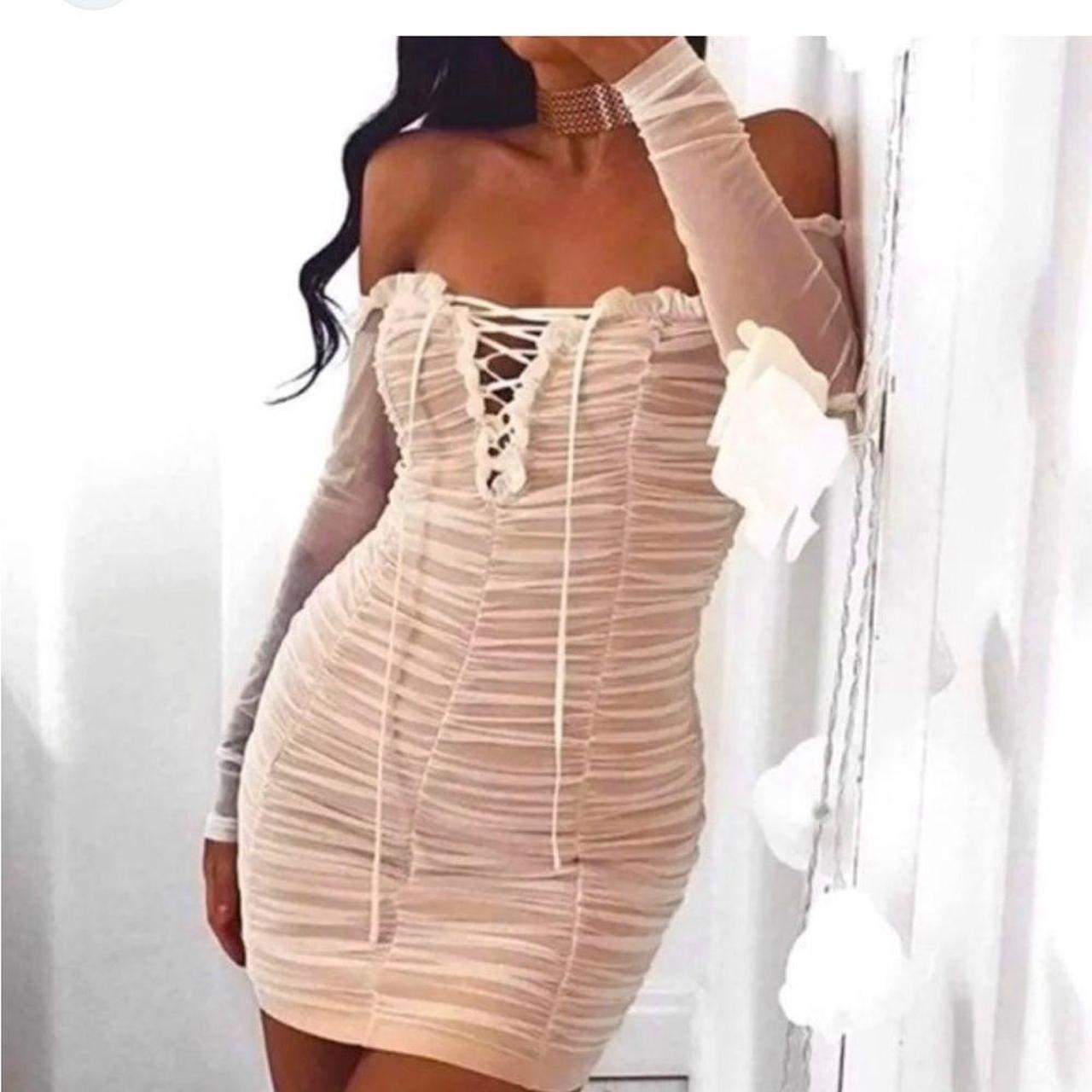 Fashion Nova Off Shoulder Maura Mesh Dress Size XS Depop