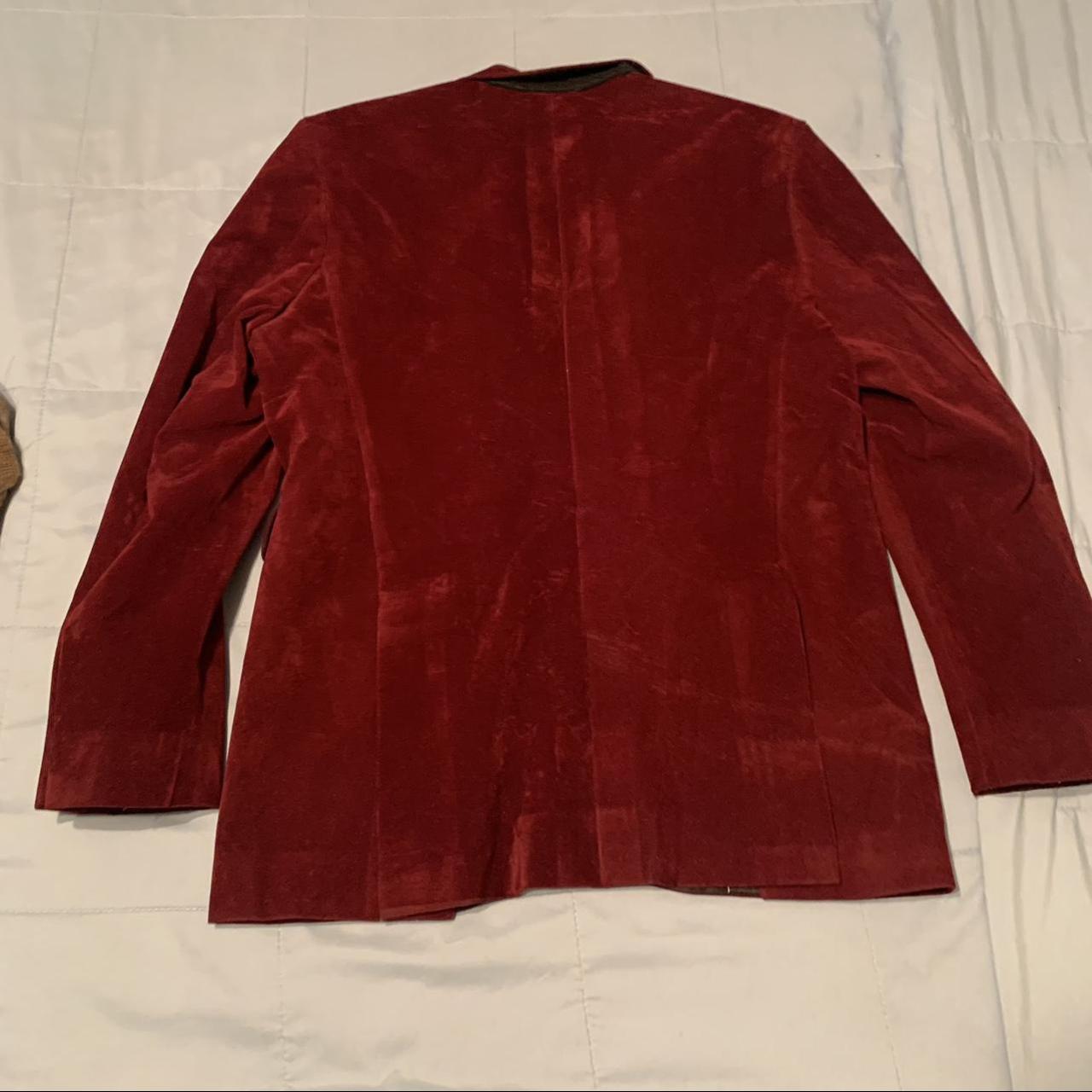 Red Velvet Blazer with black neck lining with loose... - Depop