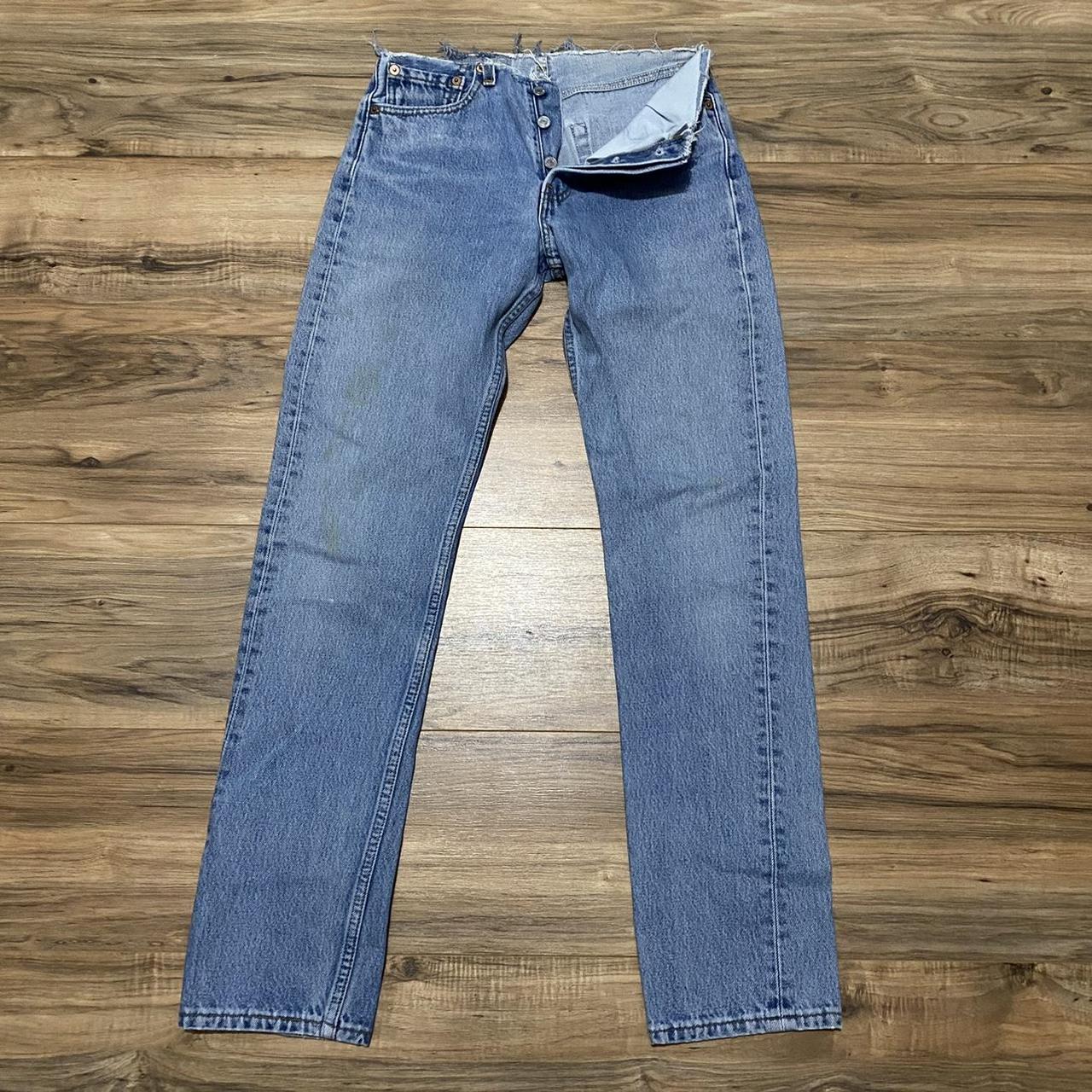 90s Modified Levi 501 Button Fly Blue Jeans Size... - Depop