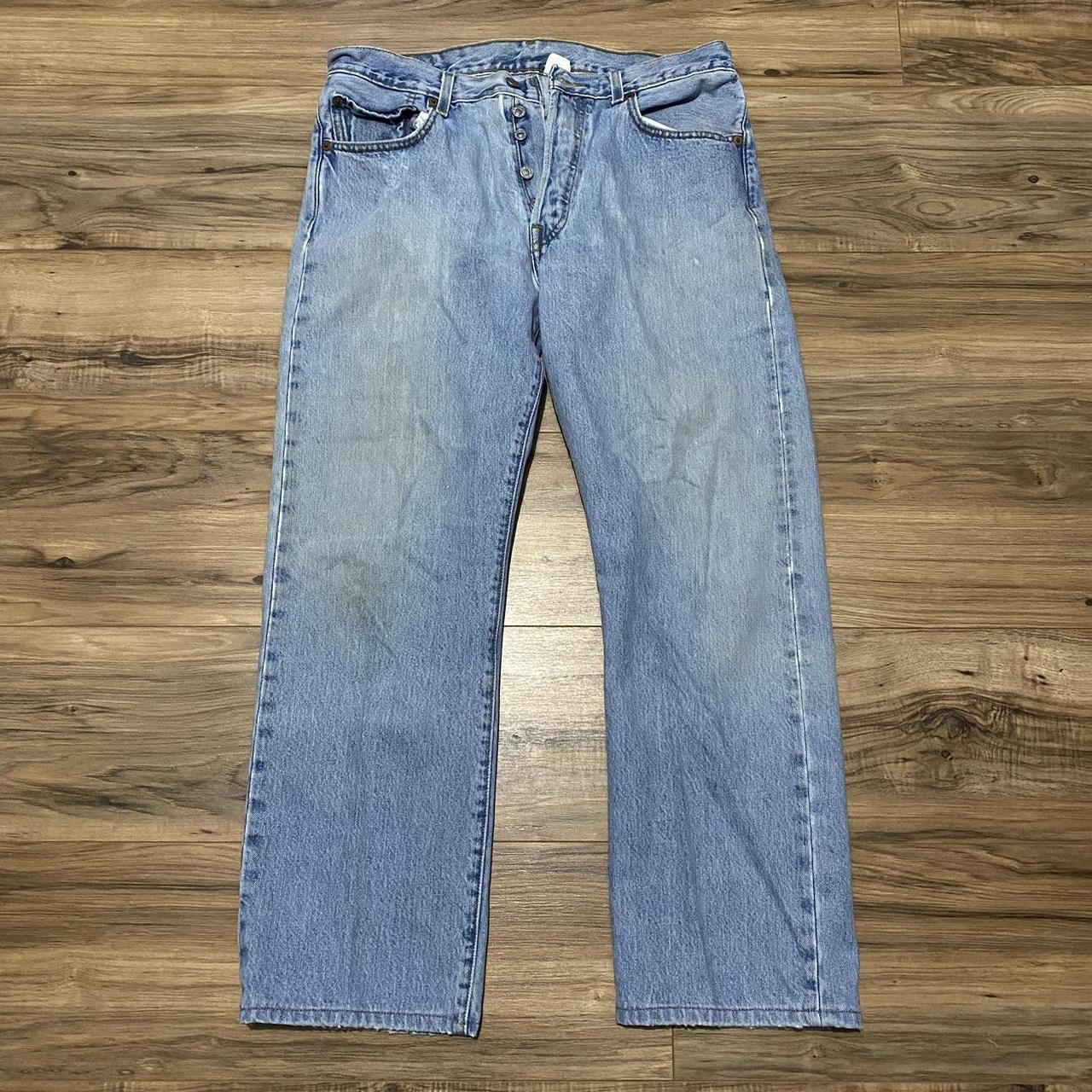 90s Levi 505 Button Fly Faded Blue Jeans Size... - Depop