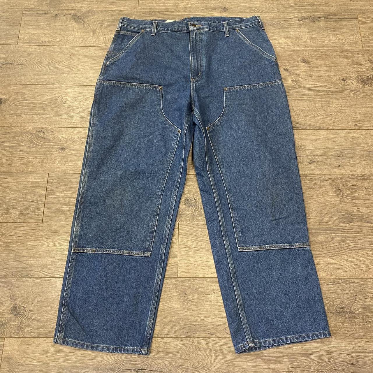 y2k Carhartt Double Knee Blue Jeans Dungaree Fit... - Depop