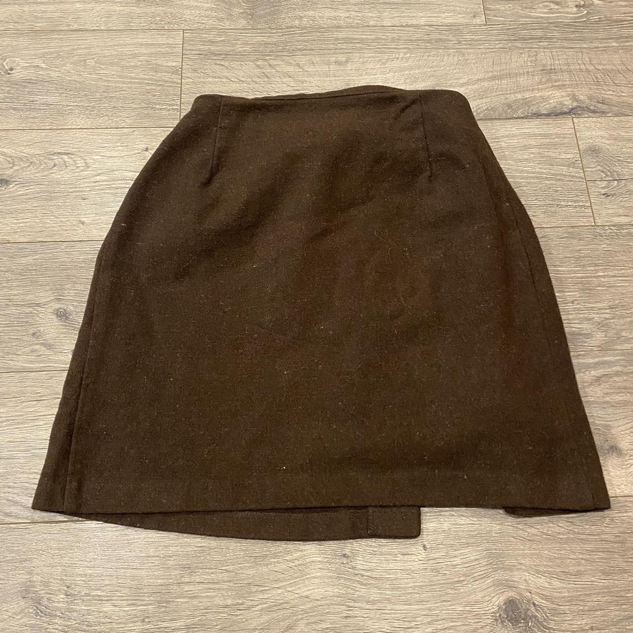 90s Westbound Earth Tone Wool Wrap Mini Skirt Size... - Depop