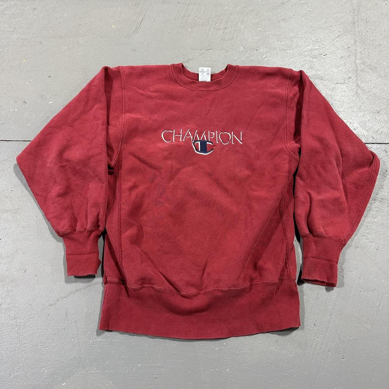 90s Champion Reverse Weave Embroidered Crewneck Size... - Depop