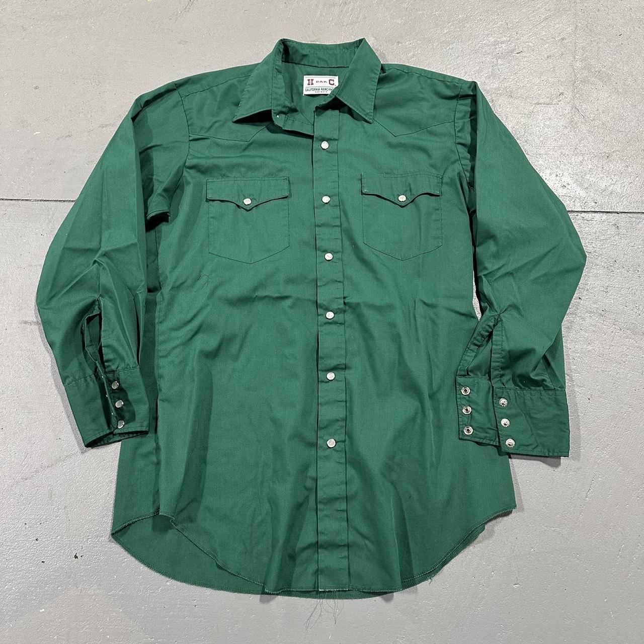 90s H Bar C Pearl Snap Green Western Button Up Shirt... - Depop