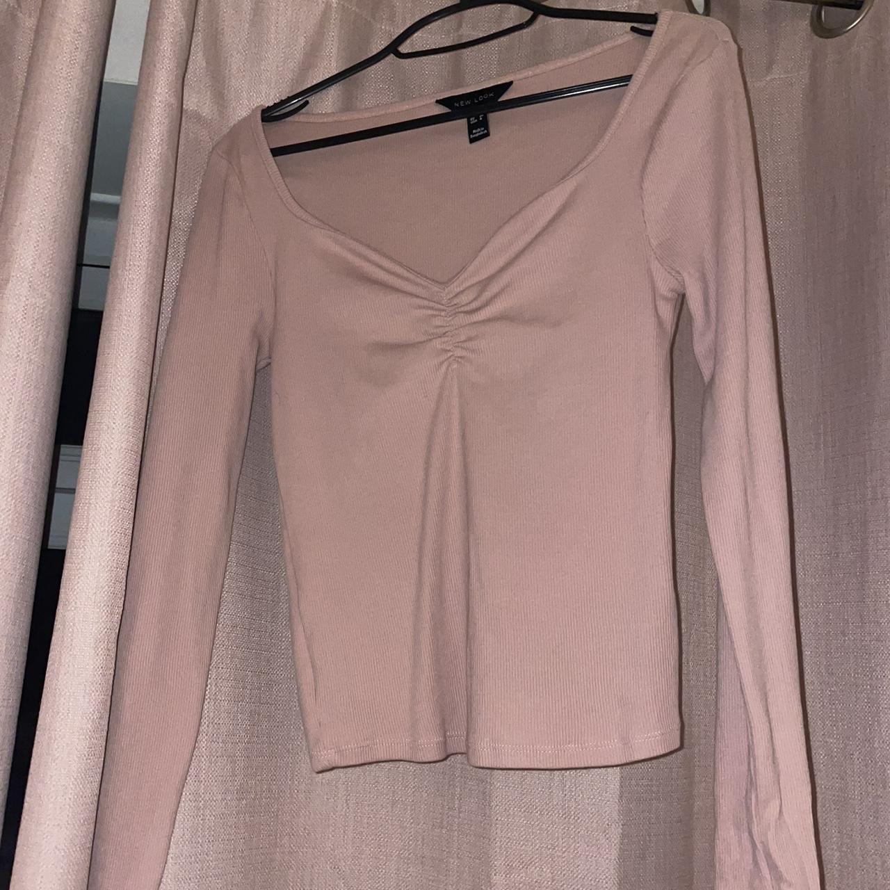 pink long sleeve scrunch shirt selling as it... - Depop