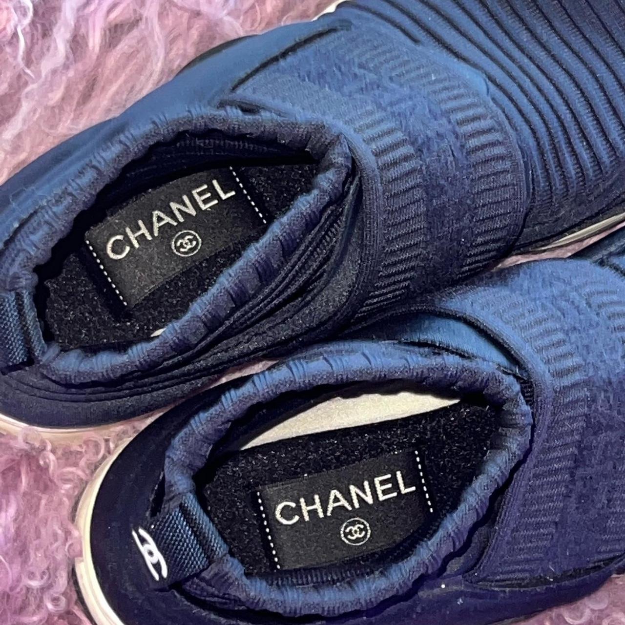 Chanel Women's Navy and Blue Trainers | Depop