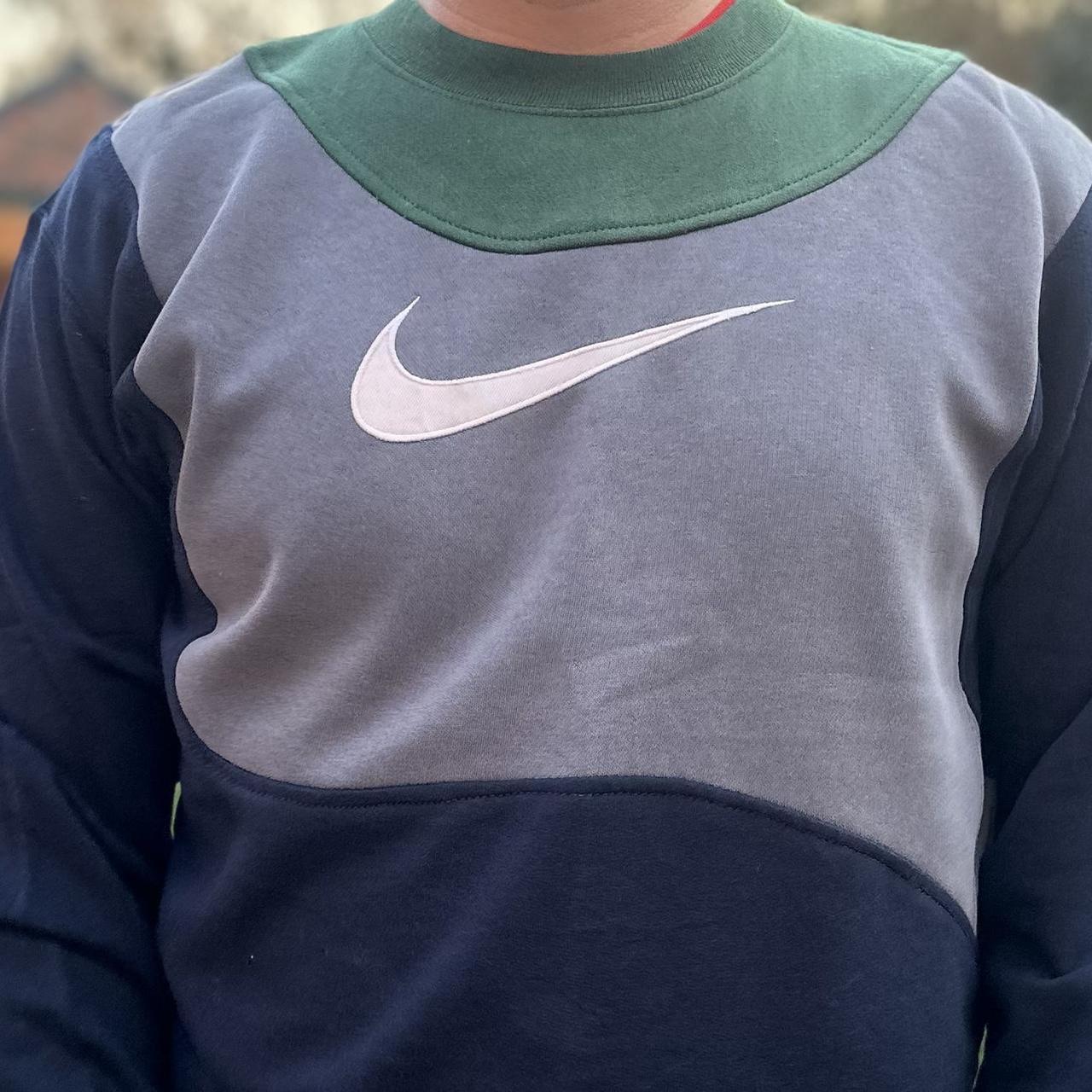 Nike navy reworked fleece jumper Men's Depop