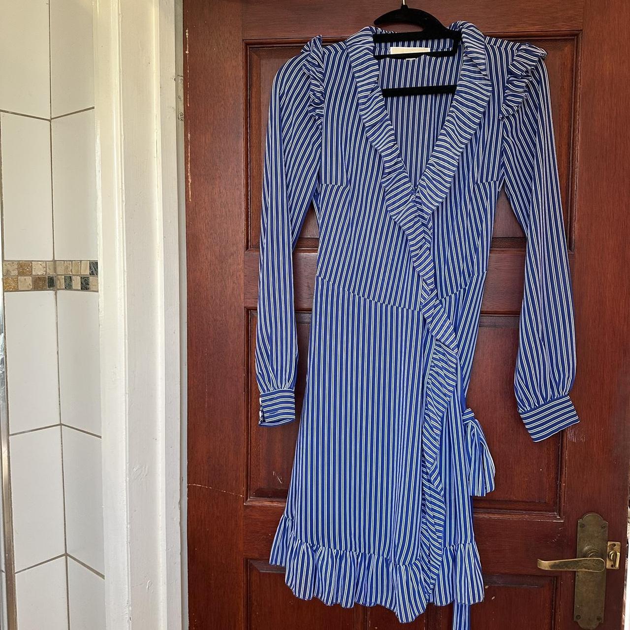 Michael kors blue cheap and white striped dress