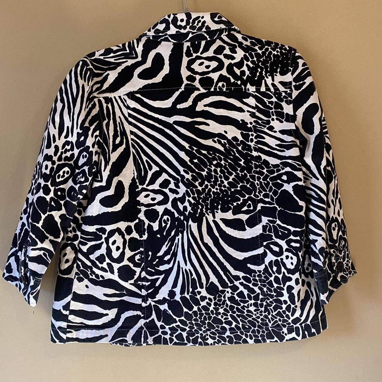 So unique! Black and white denim jacket with zebra,... - Depop