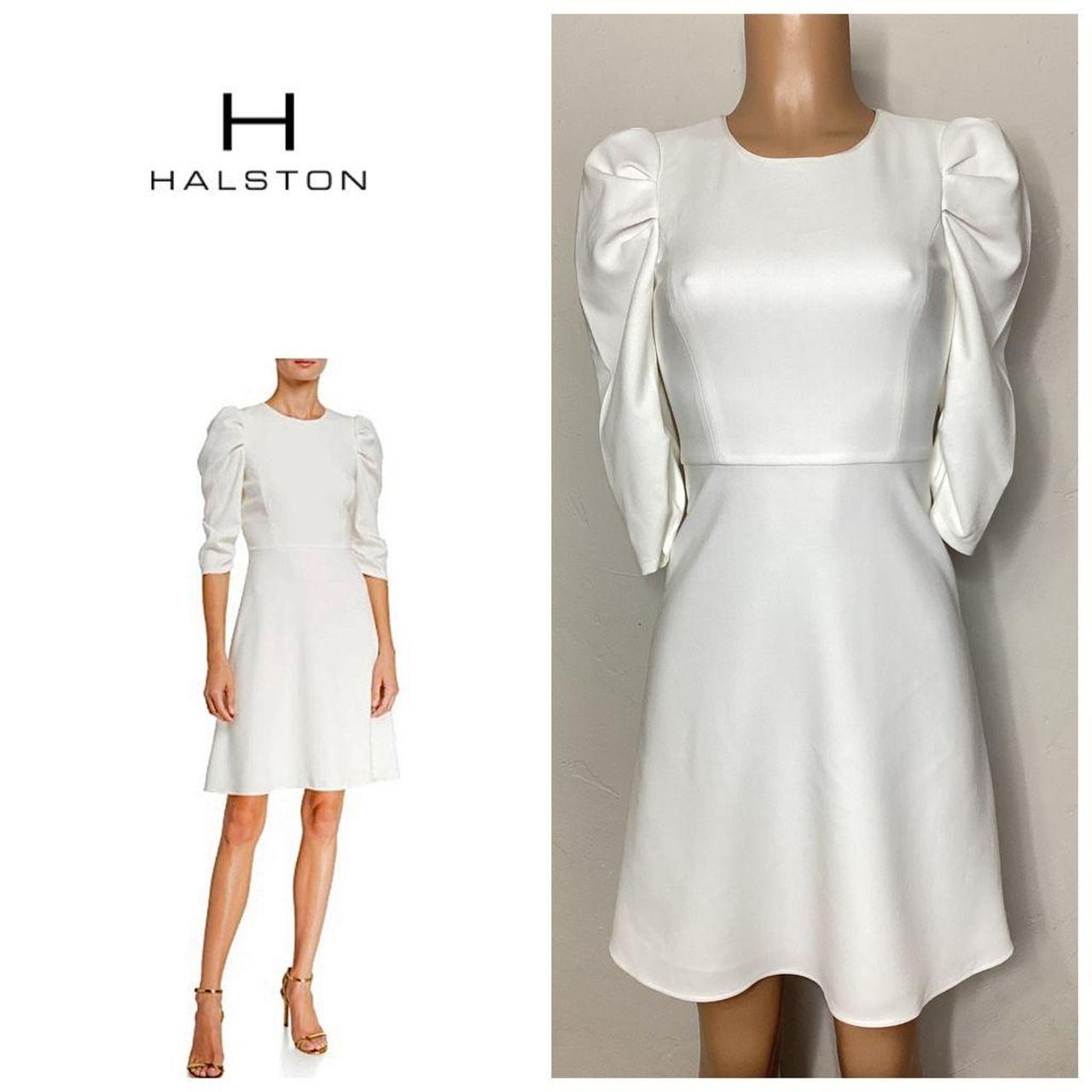 Halston ivory white puff sleeve dress. High quality... - Depop