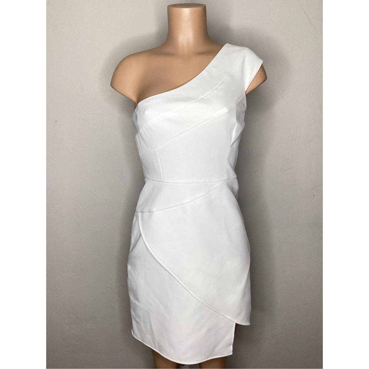 NEW BCBGMaxAzria Aryanna store White Crepe One Shoulder Mini Dress Size 6