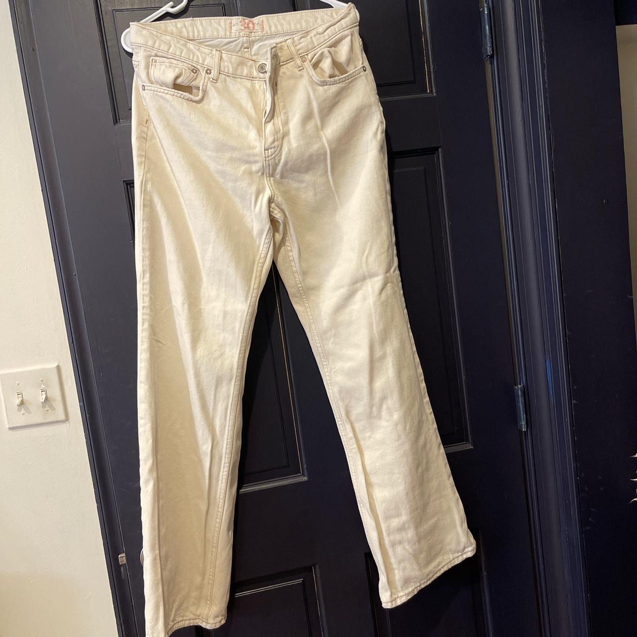 Free People Women's Cream Jeans Depop