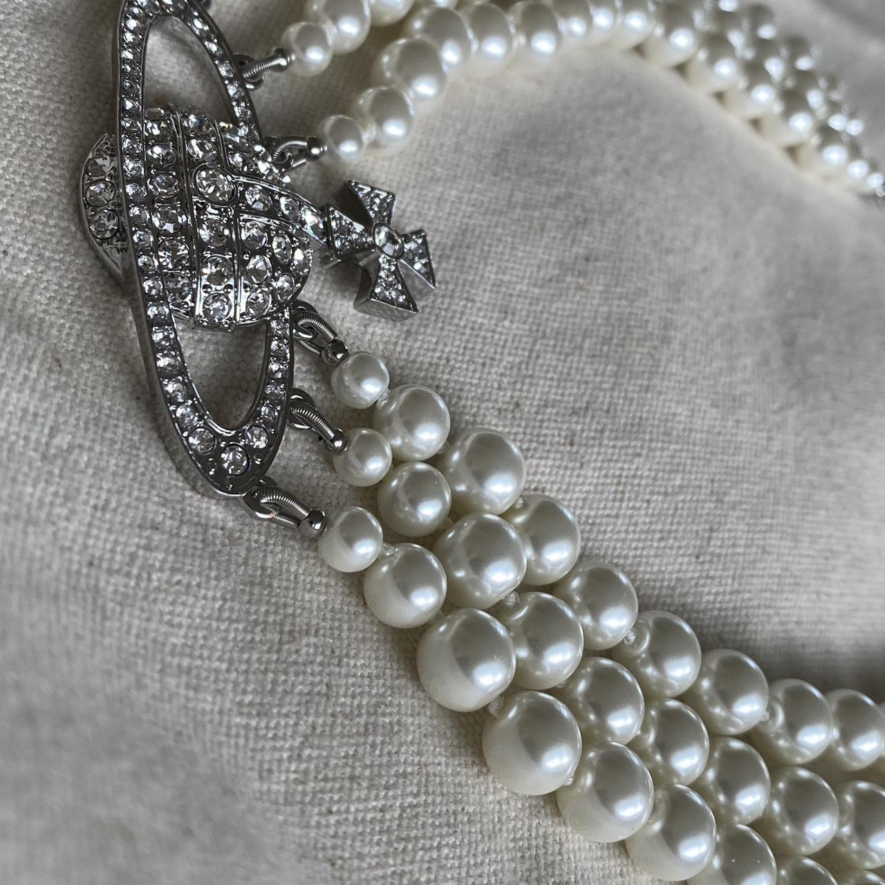 Vivienne Westwood 3 Row Silver Pearl Necklace,... - Depop