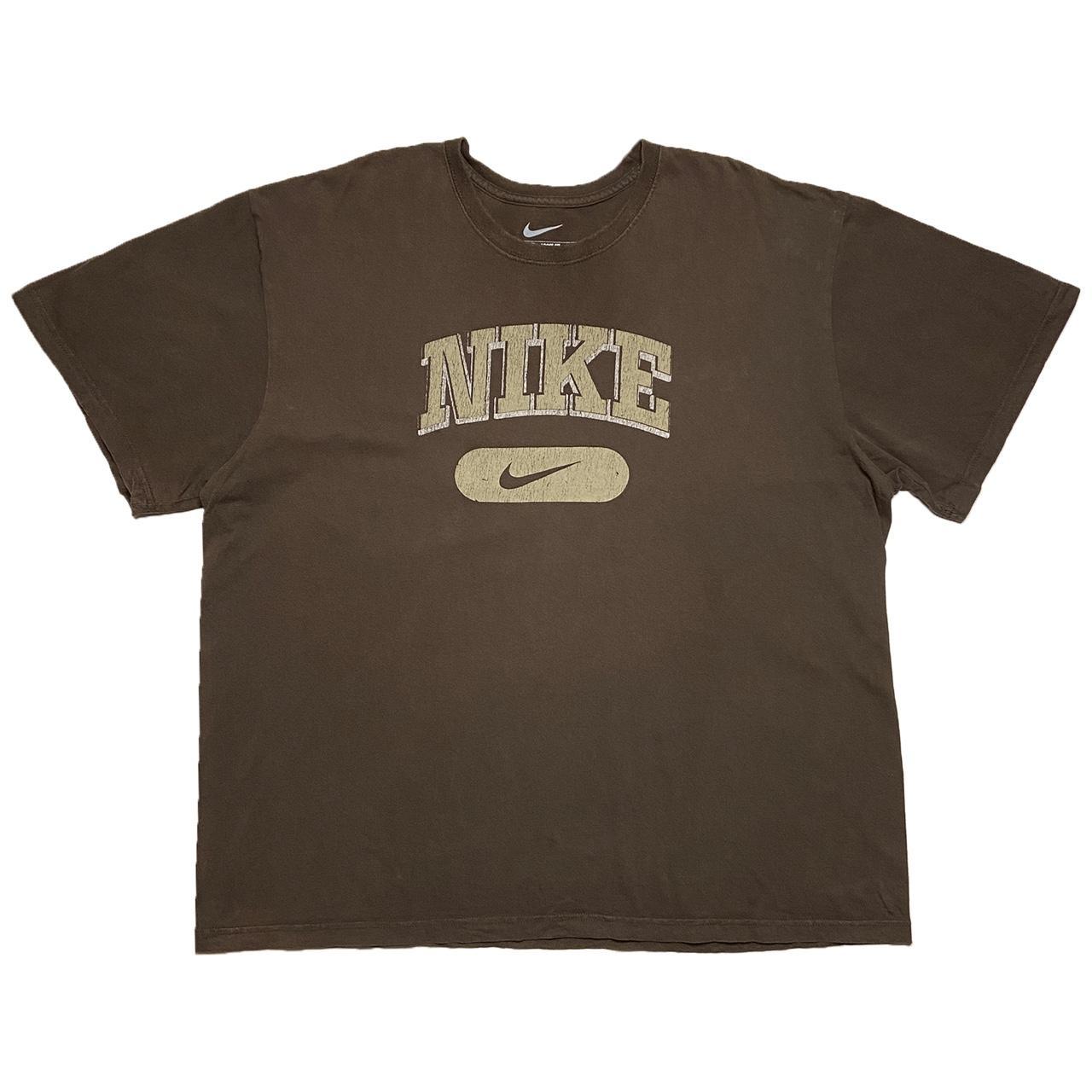 Nike Brown Spell Out Logo Graphic Short Sleeve Tee... - Depop