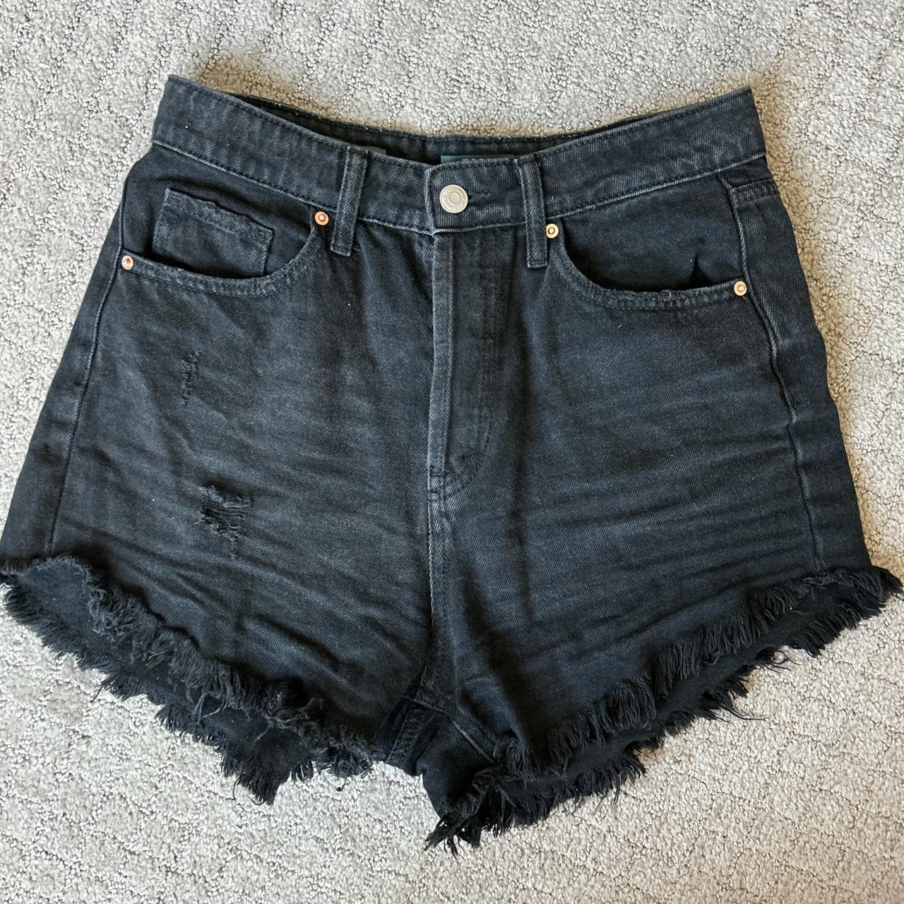 Wild fable button fly black denim frayed shorts - Depop