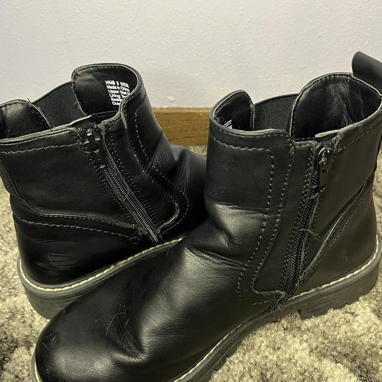kohls black ankle boots with white stitching and... Depop