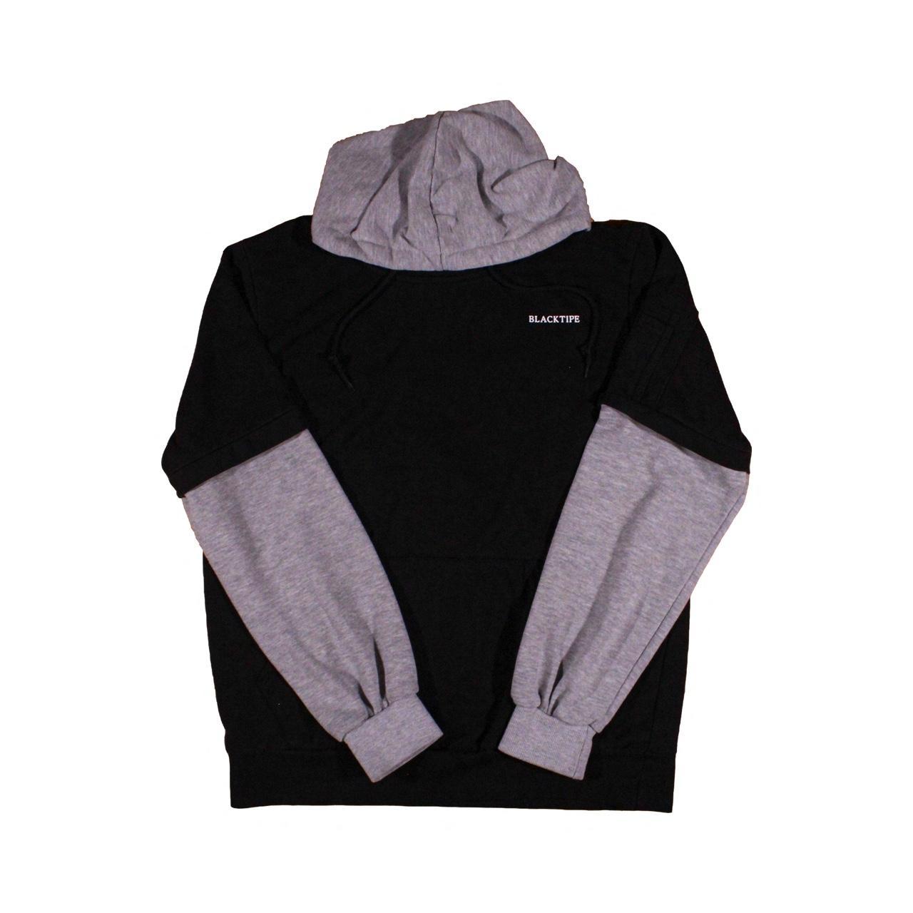 Mens Black and Grey Hoodie with Sleeve Zipper - Depop