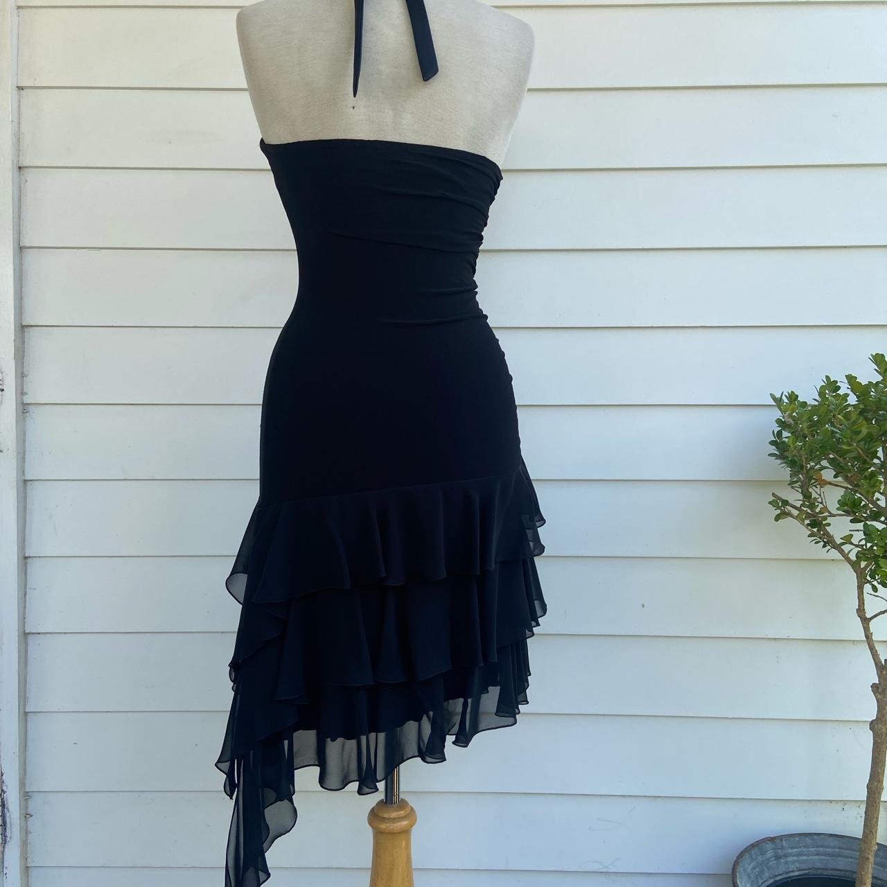 Vintage Y2K Black Party Halter Neck Dress With... - Depop